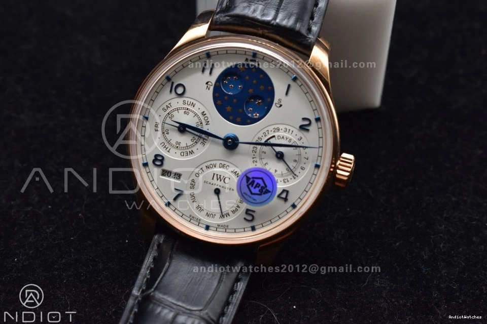 Best Perpetual RG Edition Strap Dial BestValue White Clone Calendar Black on APSF 1:1 Portugieser 1018 5033 A52610 Leather 0427